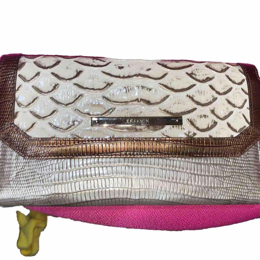 Brahmin Leather Checkbook Tri-Fold Wallet in Ray Artemisa Tri-Texture